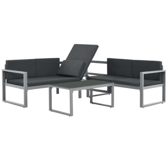 YAJ Mobilier de jardin Salon de jardin 3 pcs et coussins Aluminium Noir