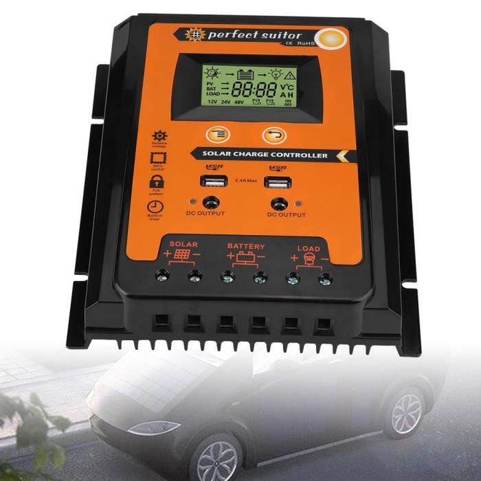 Contrôleur de charge solaire 12V / 24V 70A MPPT Régulateur de batterie de panneau solaire Double affichage LCD USB