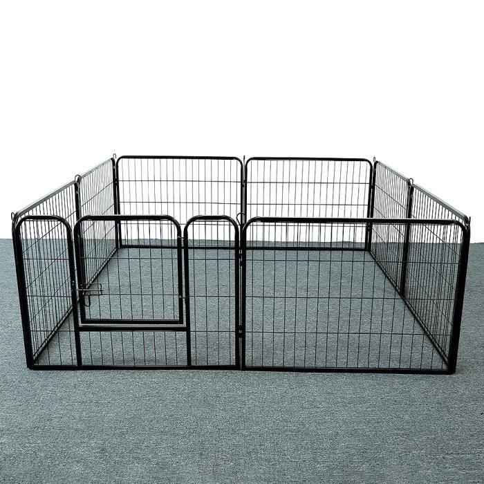 Panneaux Parc Enclos pour Chiens Chiots Lapins Métal 60 x 80 cm Noir 8 Panneaux