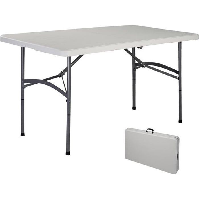 COSTWAY Table de Camping Portable Table de Jardin Pliable 150 x 72 x 74 CM Blanche Imperméable en Plastique Robuste