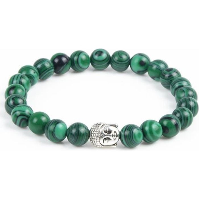 Bracelet en Malachite naturelle + perle Bouddha.. Vert