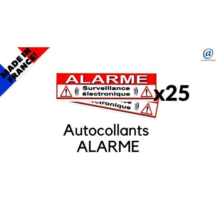 Lot de 25 Autocollants dissuasifs pour alarmes 70 mm X 20 mm