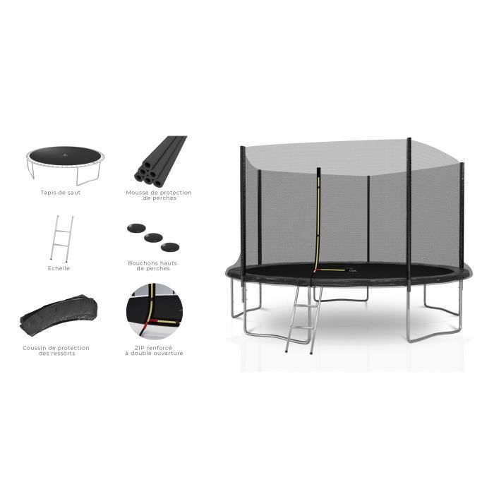 Trampoline extérieur Deluxe 12Ft / ø366cm KAIA SPORTS avec accessoires - Noir