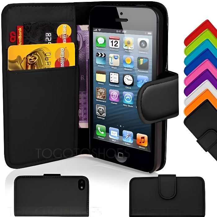 COQUE PORTEFEUILLE EN CUIR IPHONE 4 / 4S (Noir)