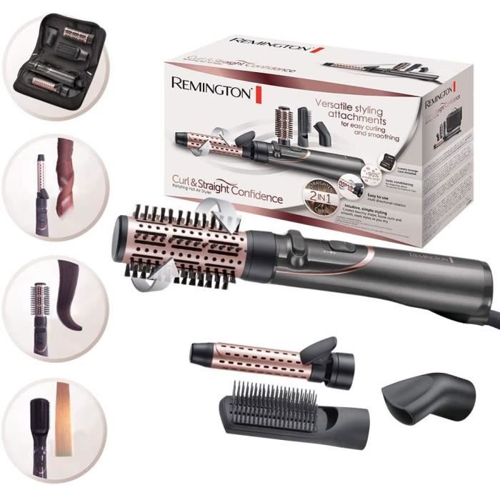 Remington Brosse Soufflante Rotative, Brosse Plate, Sèche Cheveux et Fer à Boucler 4en1 - AS8606 Curl&Straight Confidence