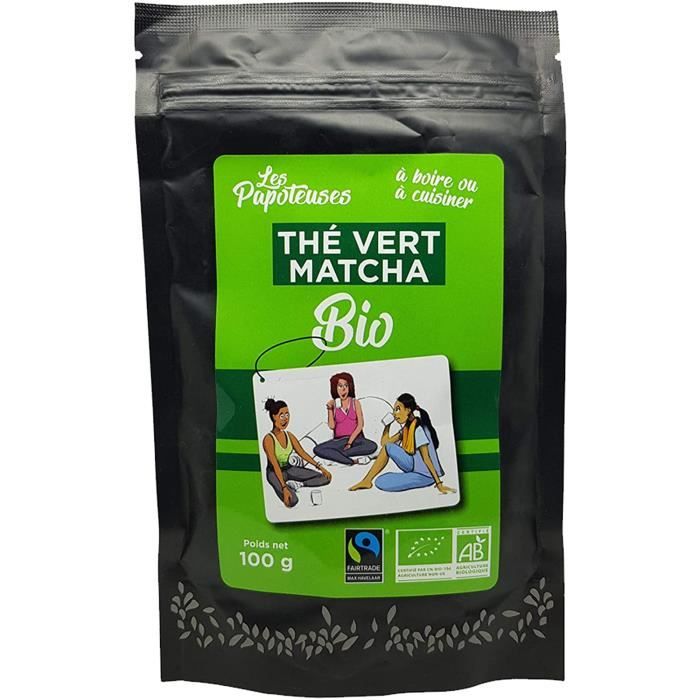 Thé vert Matcha bio en poudre 100 g - certifié biologique et commerce équitable - Thé japonais cultivé en Chine - idée cadeaux pour