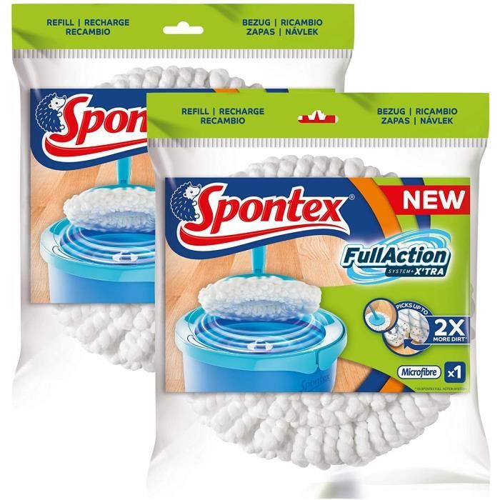 SPONTEX - Lot de 2 Recharges Full Action System X'tra - Recharge à franges microfibre pour kit balai Full Action System X'tra - Lava