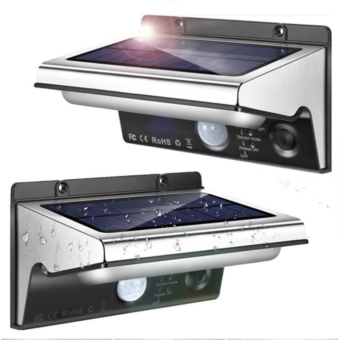 Lampe Solaire Extérieur,YIQIBRO 2 pièces LED Lumière Solaire avec Détecteur de Mouvement 2200mAh Sans Fil Applique éclairage So A301