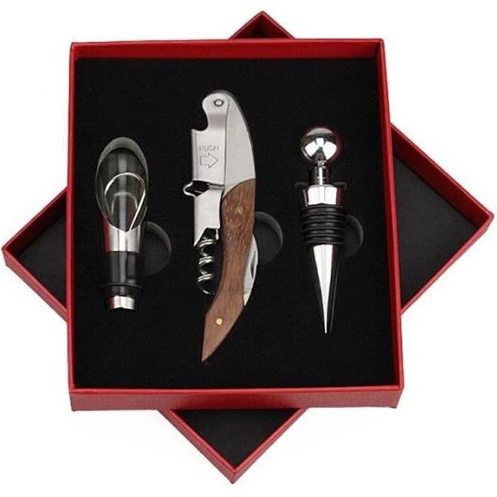 Accessoires bar,Ouvre bouteille et tire bouchon avec poignée en bois en acier inoxydable, coffret cadeau, verseuse de - Type Rouge