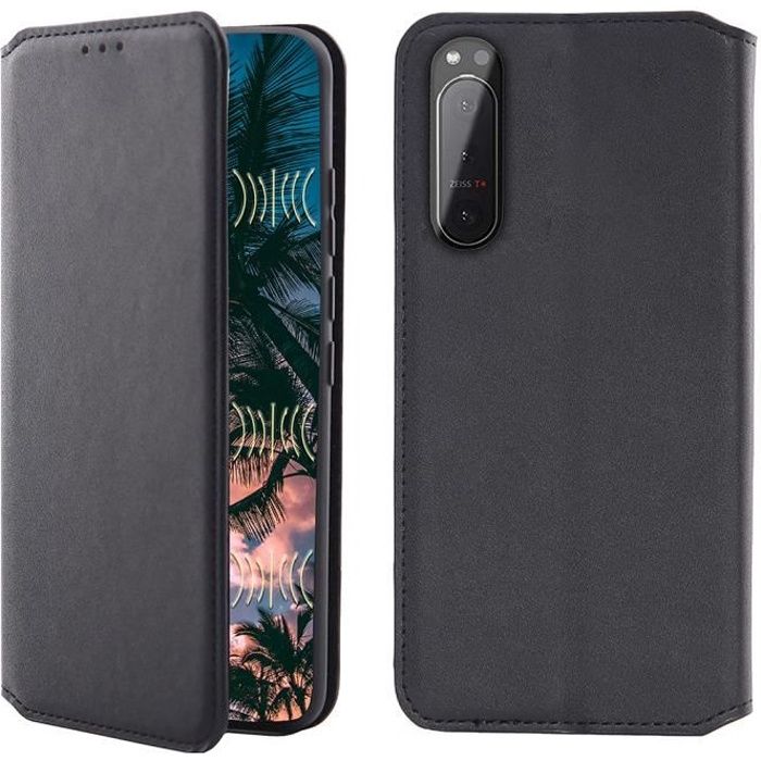 Coque Sony Xperia 5 III,Portefeuille Cuir PU - Noir