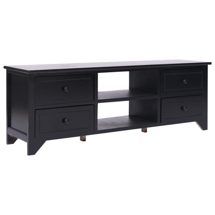 MOH- Meuble TV Noir 115x30x40 cm Bois de Paulownia