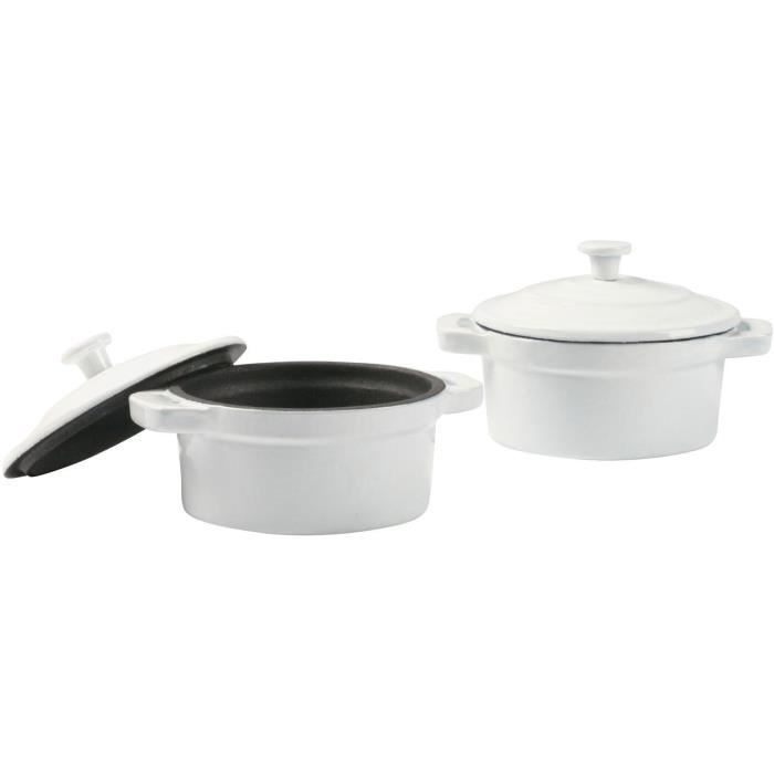 Mini cocotte - Fonte émaillée - Forme ronde - Lot de 2 pièces - Gamme GOURMET - Tous feux dont induction - Blanc