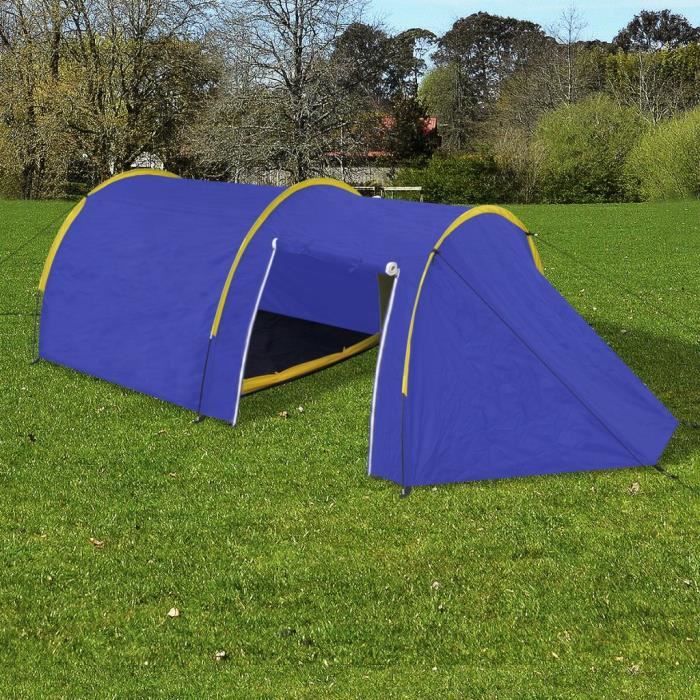 Tente de camping imperméable 4 Personnes Bleu marin-jaune-17