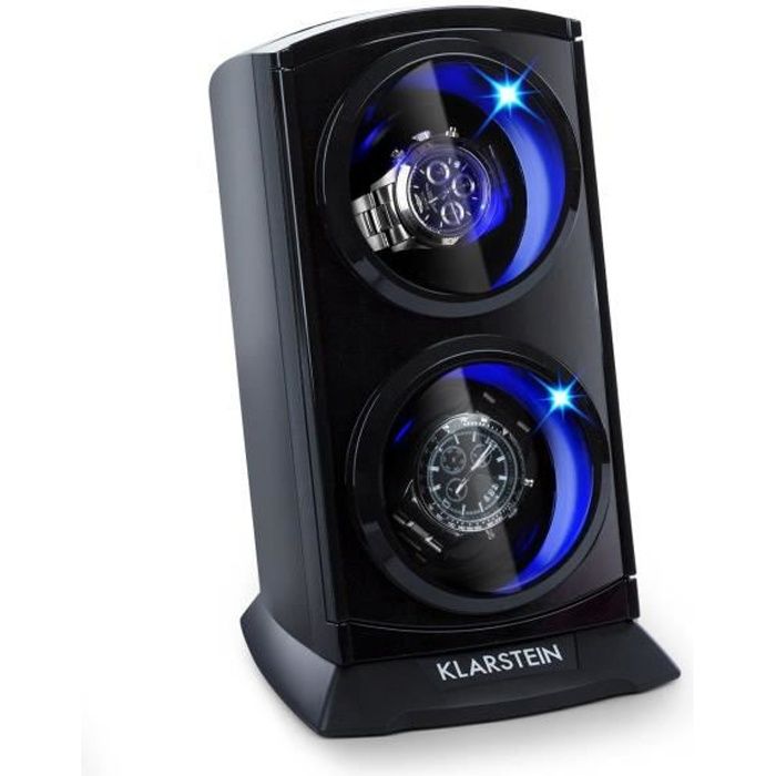 Klarstein St Gall Premium Remontoir automatique 2 montres - coffret présentoir avec éclairage LED - 4 programmes & 4 vitesses - Noir
