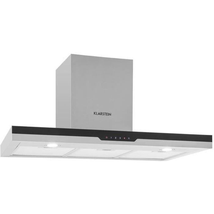 Klarstein Finessa Hotte murale aspirante 90cm 635m³-h - 3 niveaux de ventilation - Design inox & verre- Classe énergétique A