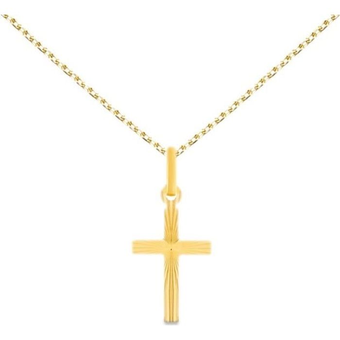 Collier - Médaille Croix Or 18 Carats 750/000 Jaune - Chaine Dorée