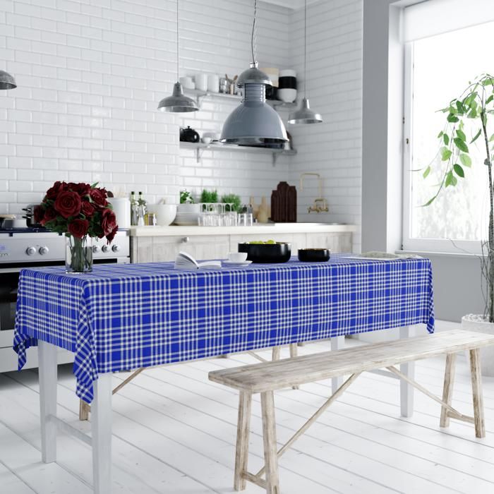LINANDELLE Nappe tissu coton carreaux Vichy Nelly - 150 x 300 cm - Bleu roi
