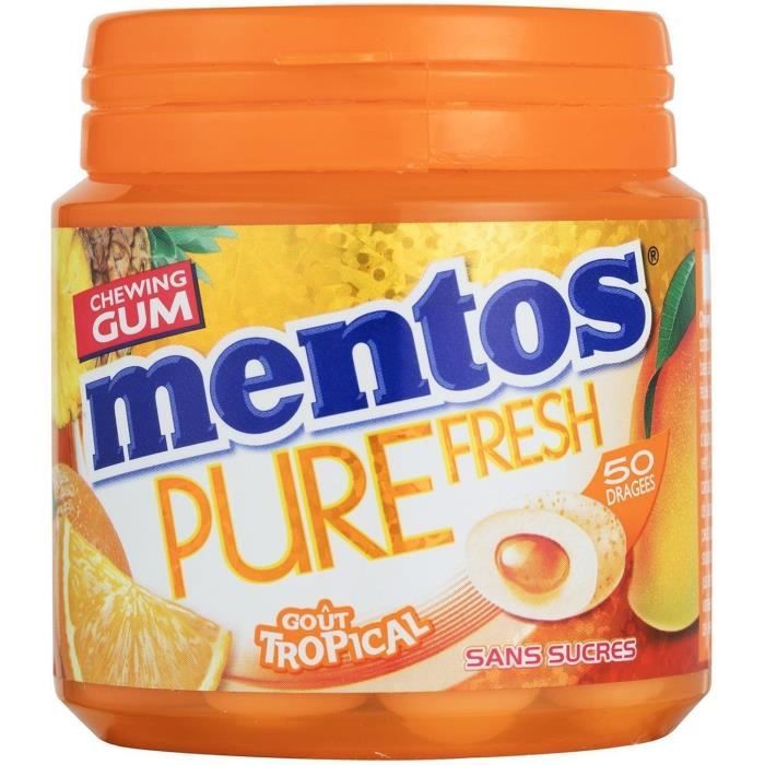 MENTOS GUM PURE FRESH Bottle de 50 dragées sans sucres - Tropical