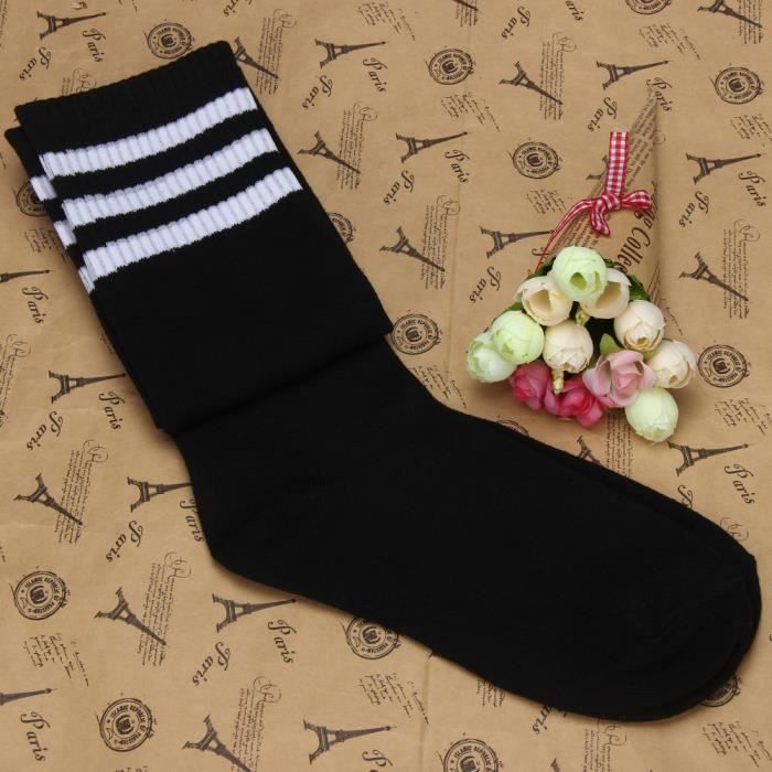 1 paire de chaussettes hautes sur le genou pour filles de football noir Chaussettes