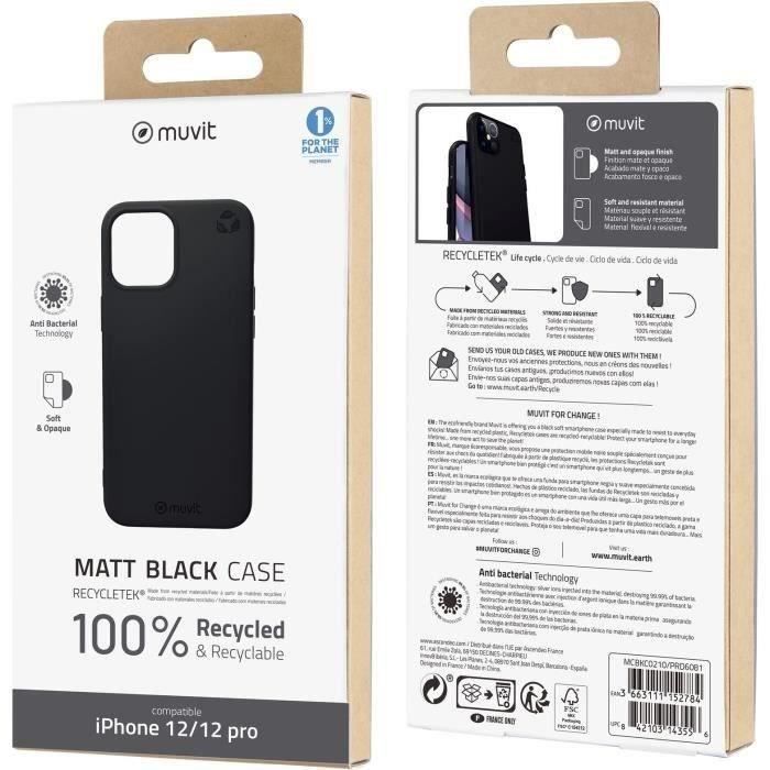 MUVIT FOR CHANGE Recycletek Souple Noire: iPhone 12 / 12 Pro