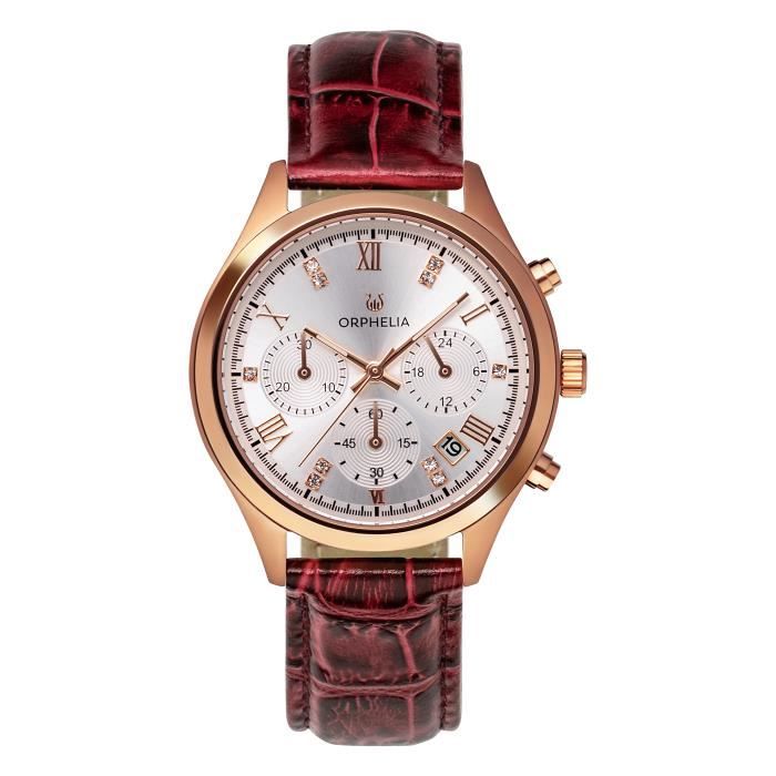 ORPHELIA - Montre Femmes - Quartz - Chronographe - Bracelet en Cuir - Bourgogne - OR31804