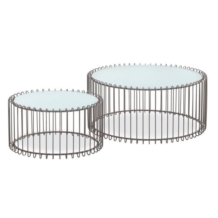 Lot 2 Tables Basses -universe- 85cm Blanc & Taupe - Paris Prix