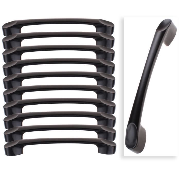 10 Pièces Noir Poignée Cuisine Barre de Porte d'Armoire avec Vis Poignées de Porte Meuble Distance de Trous 128mm
