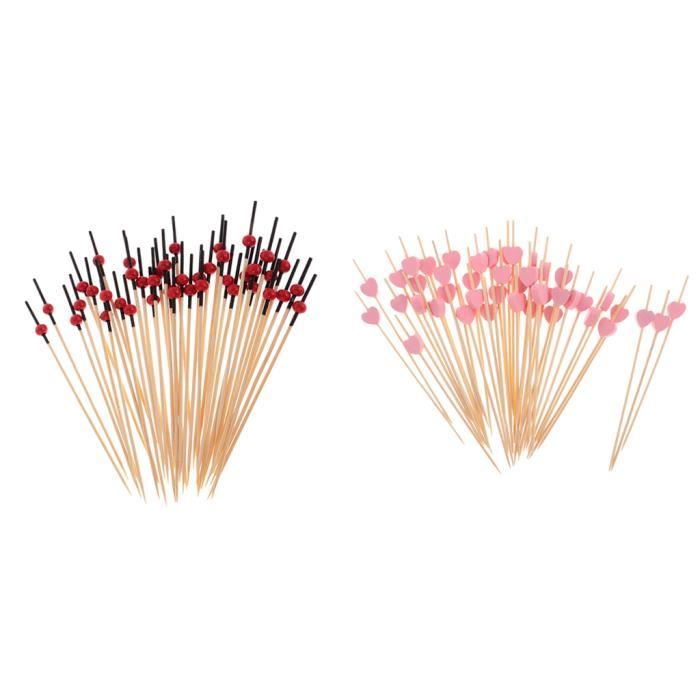 200pcs Cure-dents Alimentaire en Bambou Pics à Cocktail Coeur et Perles Fourniture Anniversaire Mariage