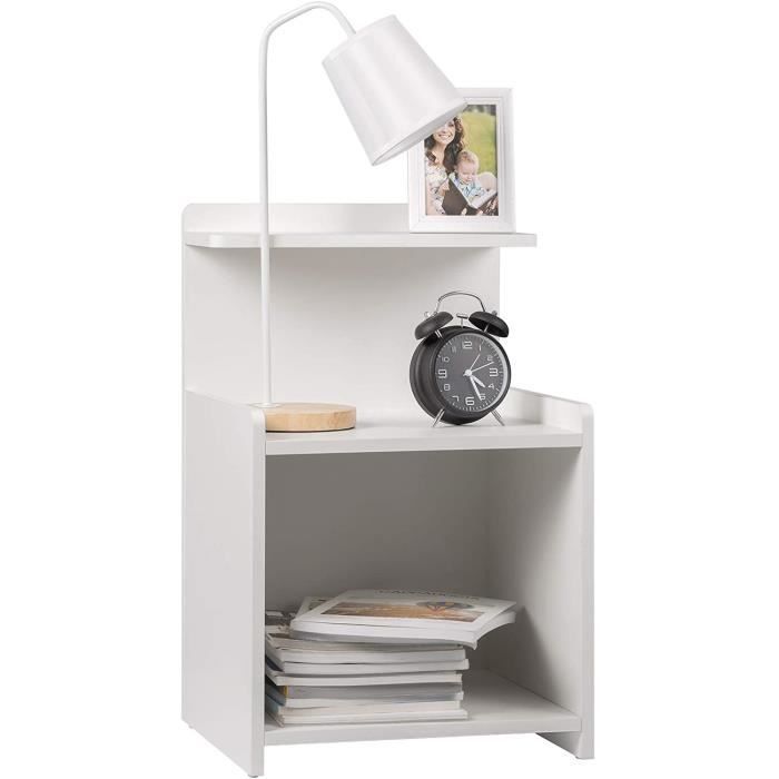 WOLTU Table de Chevet avec étagère - Blanche - Table de nuit - Design Moderne en MDF 40x35x62cm