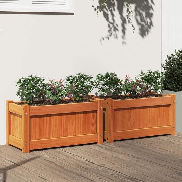 vidaXL Jardinières 2 pcs Lits Surélevé Bacs à Fleurs Pots de Plantes Boîtes à Fleurs Jardin Terrasse Cire Bois 837444 - vue 2
