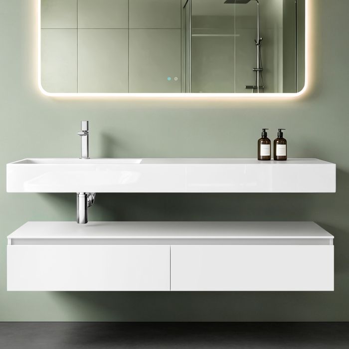 Mai & Mai Meuble de Salle de Bain Blanc Mat Ensemble de 2 Pièces Meuble avec Lavabo 150cm Meuble avec 2 Grands Tiroirs Mai & Mai Meuble de Salle de Bain Blanc Mat Ensemble de 2 Pièces Meuble avec Lavabo 150cm Meuble avec 2 Grands Tiroirs