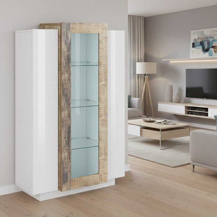 Vitrine Ablaze 80 x 38 x h 121 cm blanc brillant érable Vitrine Ablaze 80 x 38 x h 121 cm blanc brillant érable