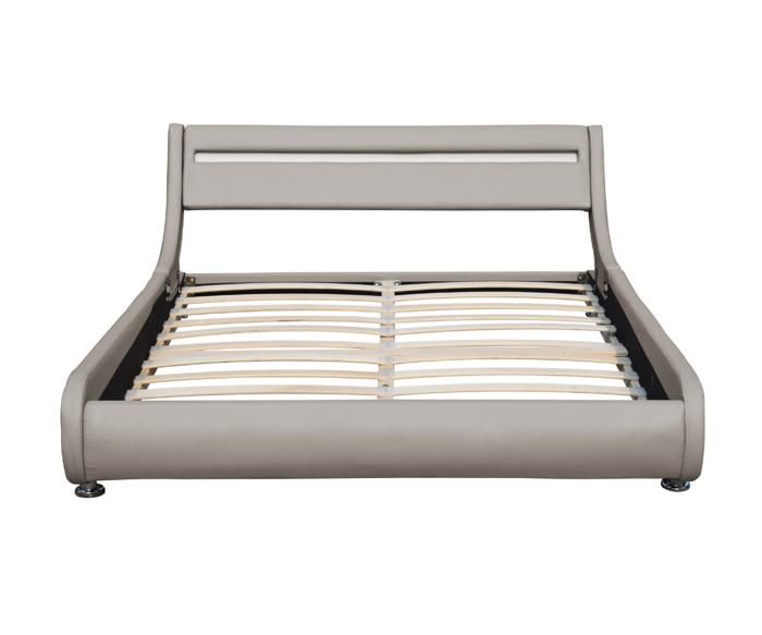 Ava - Lit adulte 160x200 - Sommier + Tête de Lit LED Gris + 9 Pieds 5 cm