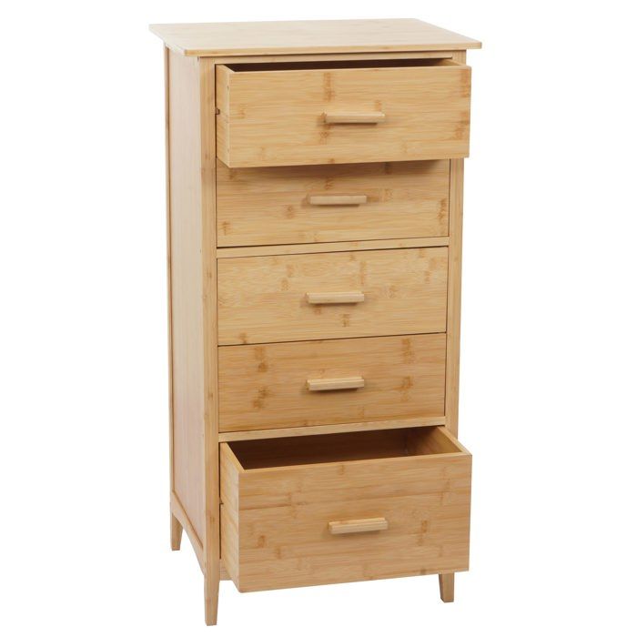 Commode en bambou HWC-M24 5 tiroirs 100x50x40cm