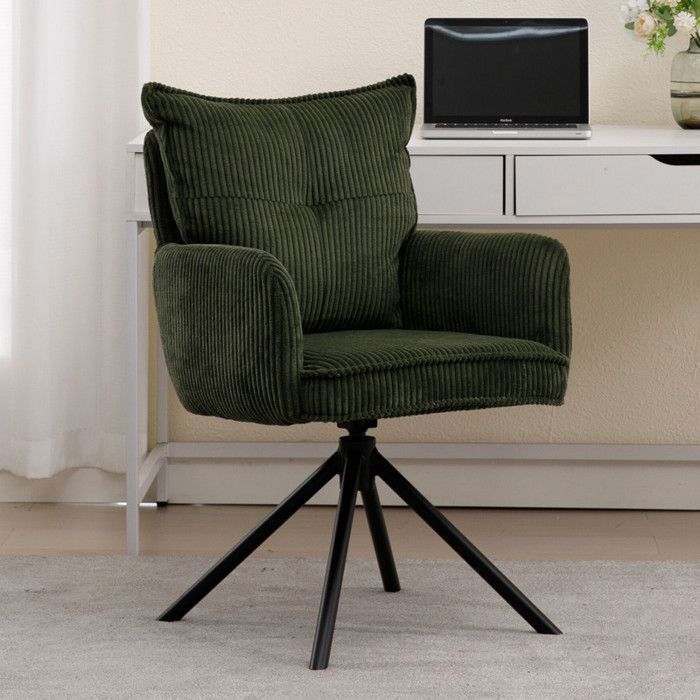 Wahson Chaise de Bureau Moderne en Velours Fauteuil de Bureau Confortable avec Siège Côtelé Chaise Pivotante pour Chambre Vert