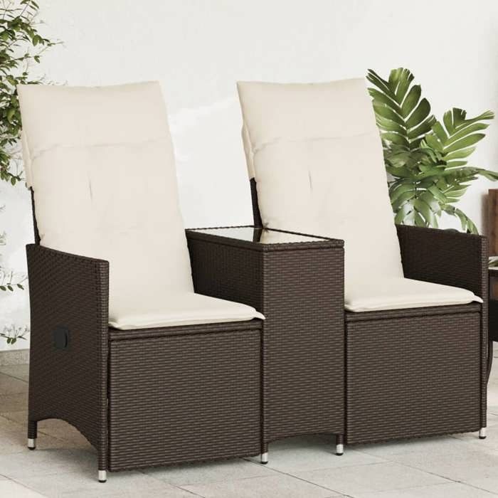 vidaXL Canapé de jardin inclinable 2 places avec table rotin canapé de jardin siège de jardin meuble d’extérieur 365711