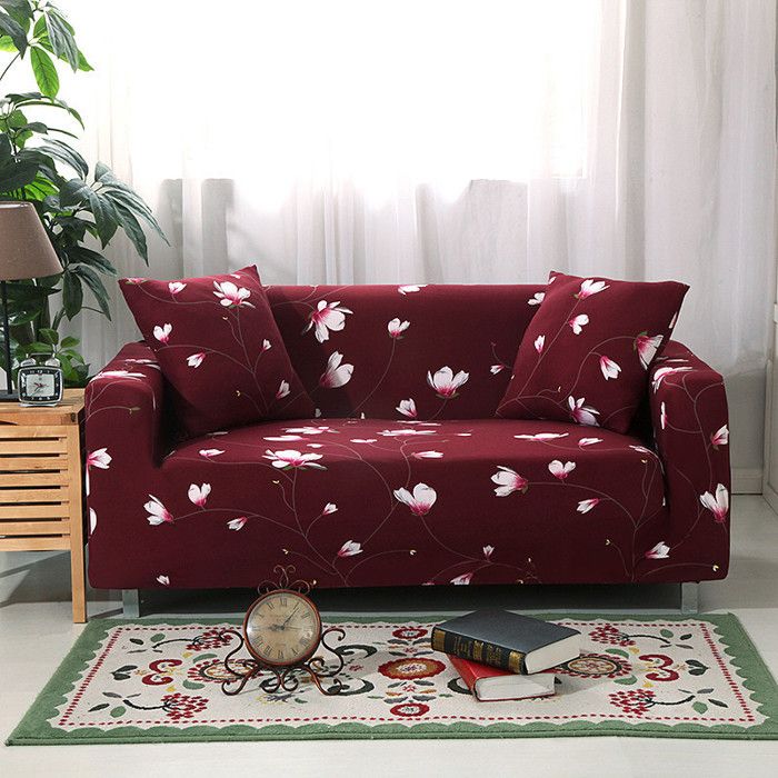 Housse de Canapé Extensible 2 Place Couverture Canapé avec Accoudoirs Fleurs Bordeaux[SFT4]