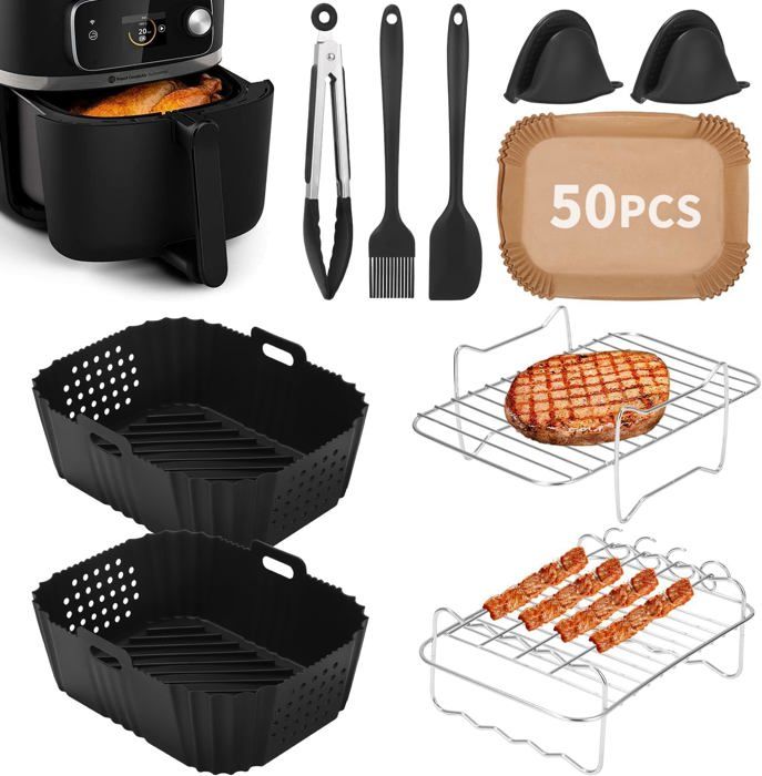 2 Moules En Silicone Pour Friteuse Sans Huile Ninja Double Stack XL 9,5L - Réutilisables Et Lavables