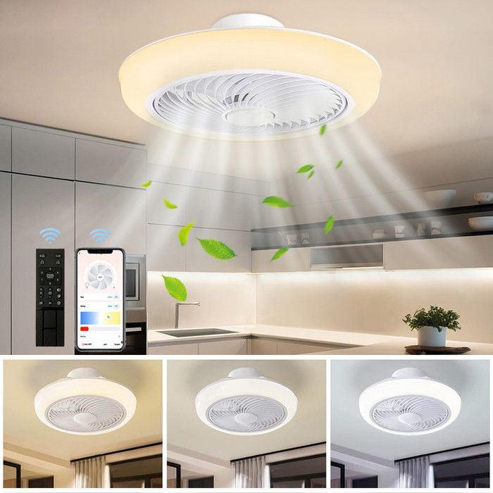 Ventilateur plafond avec lumière Dimmable et télécommande 2 en 1- 6 vitesses LED 36W Tricolore - pour Salon Salle à manger Chambre - Lapamax