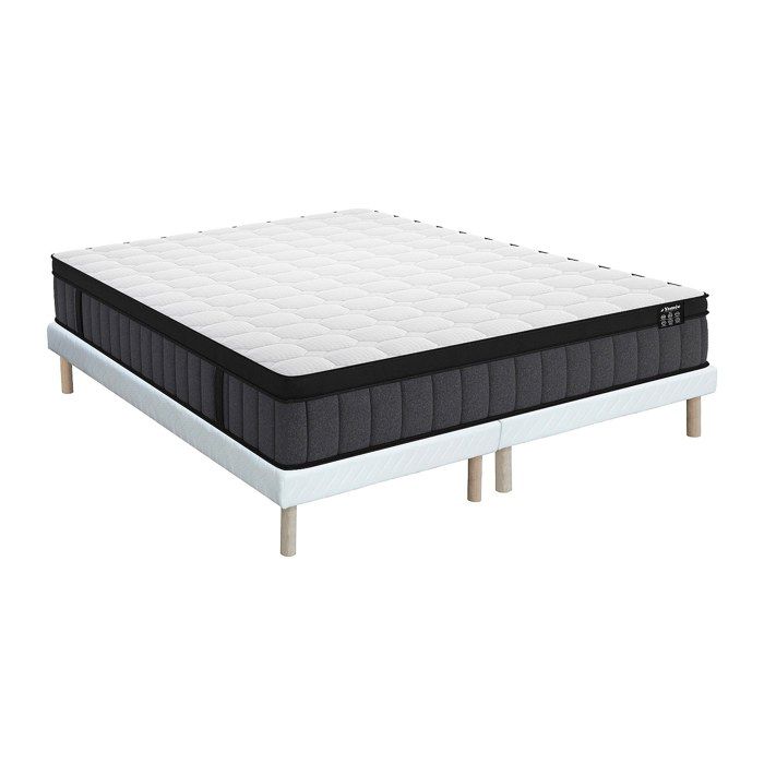 Ensemble 180 x 200 cm sommier tapissier + matelas hybride ressorts ensachés 7 zones et gel à mémoire de forme ép.25cm - TOLCA de Ensemble 180 x 200 cm sommier tapissier + matelas hybride ressorts ensachés 7 zones et gel à mémoire de forme ép.25cm - TOLCA de