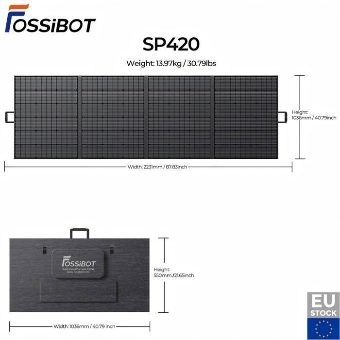 FOSSIBOT SP420 420W Panneau Solaire Pliable Haute Efficacité Applicable à F2400/F3600PRO Générateur Electrique -Garantie de 1 ans