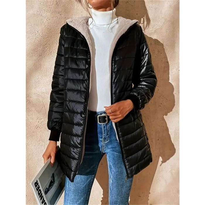 Doudoune Femme a Capuche doublure polaire Manches Longues Manteaux