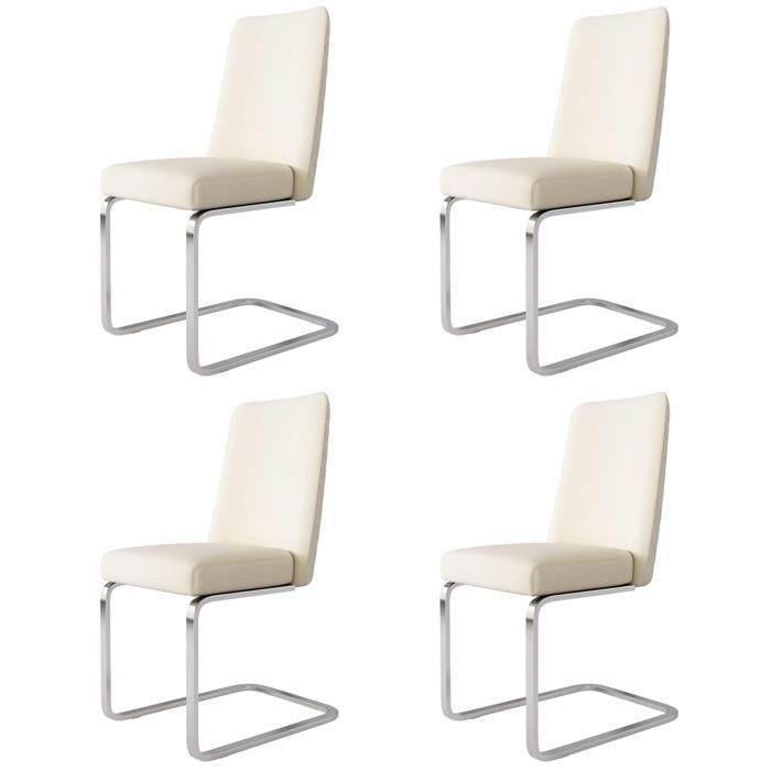 Chaise de Salle à Manger - Lot de 4 - Design Diamant - Pieds Métal Argenté - Beige
