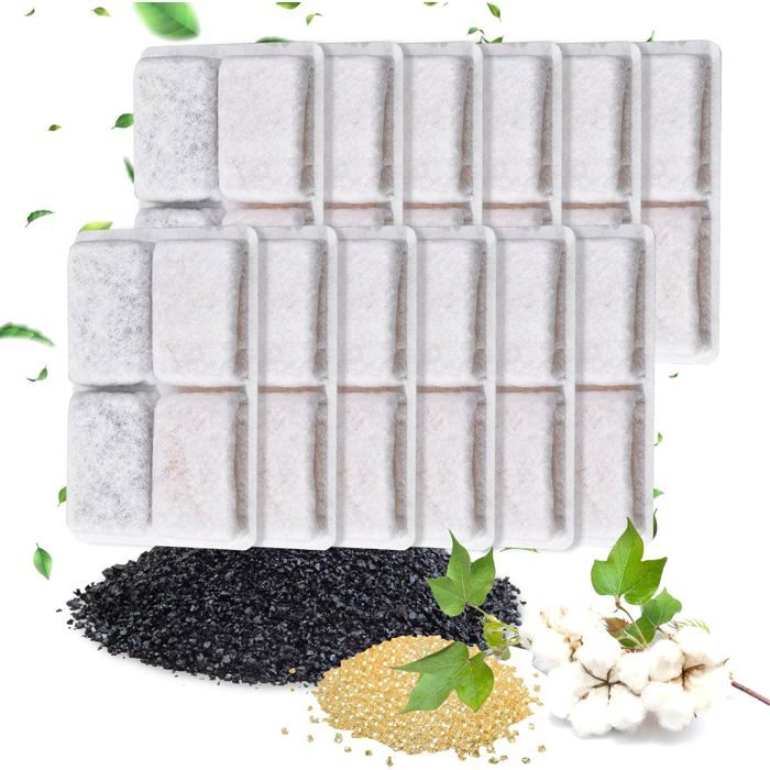 12 pièces filtres carrés charbon pour fontaine eau chat/chien remplacement automatique Label