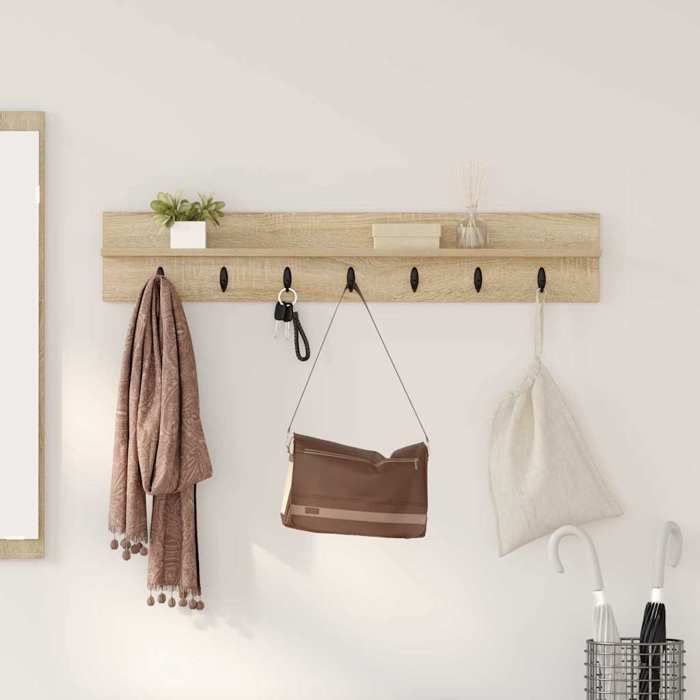 BONNIE®Porte-manteau mural - Étagère Décoration pour Maison Cuisine Chêne sonoma 100 x 10.5 x 18 cm qacj3340
