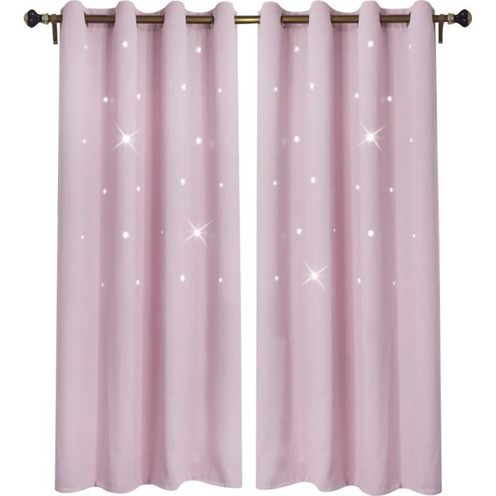 Rideau à œillets opaque motif étoiles ajourées pour salon chambre denfant chambre à coucher 132 x 160 cm rose ODIPIE