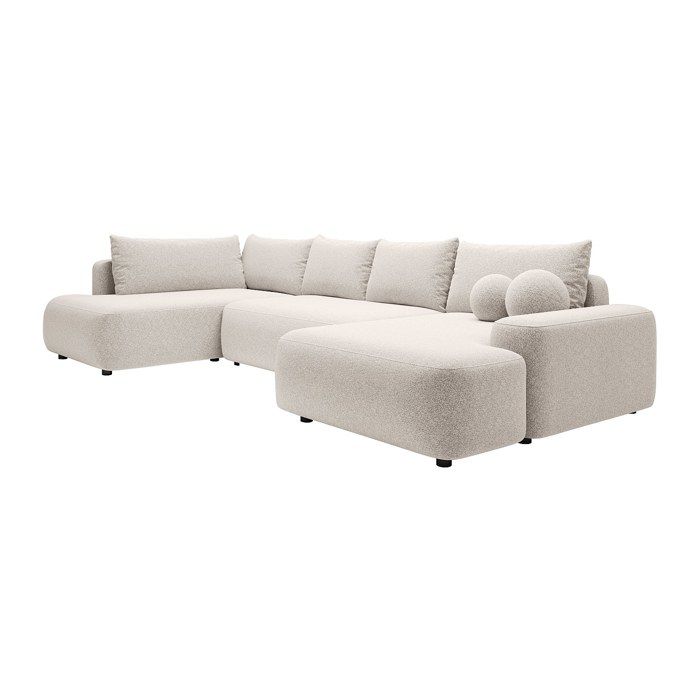 Grand canapé dangle droit panoramique convertible en tissu chiné crème DAVISO