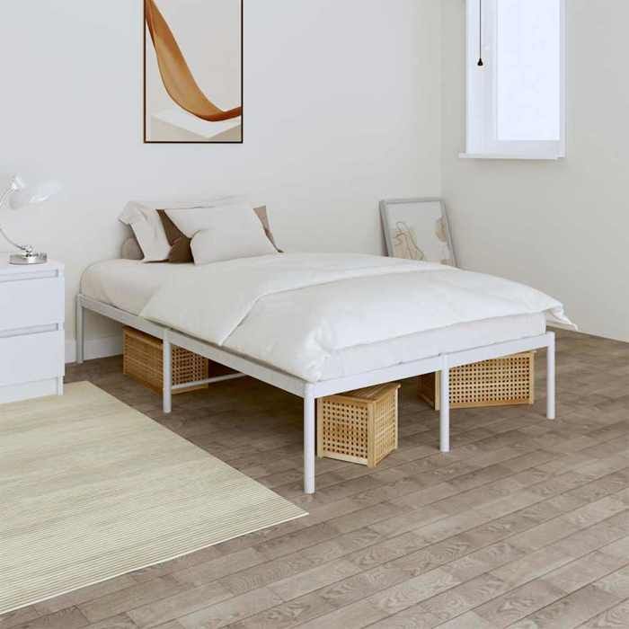 Cadre de lit métal - vidaXL - 120x190 cm - Blanc - Acier enduit de poudre - Espace de rangement - Lattes en métal