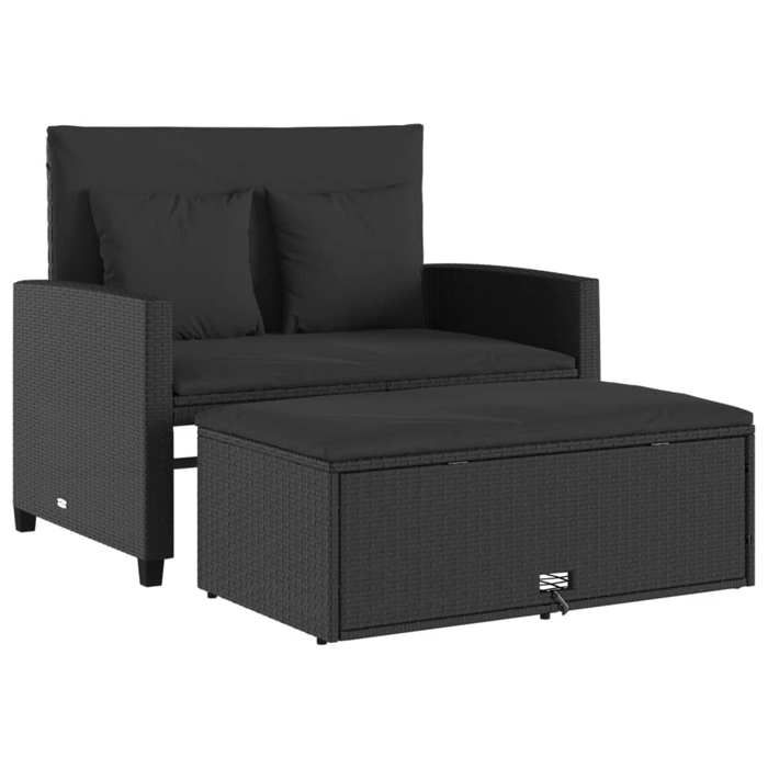 “Winter SaleTOP Canapé de jardin Noir - Canapé de jardin avec coussins 2 places noir résine tressée PRO75823