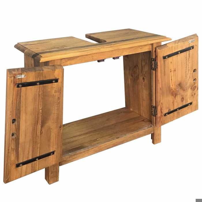 Meuble-lavabo en pin massif - MEUBLECHIC - 70x32x63 cm - Brun - Style rétro - Bois massif - À poser ou suspendre